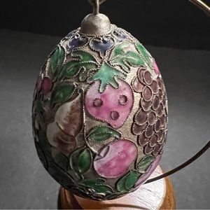 Ornate Easter Egg Ornament Hand Painted Cloisonné Vintage